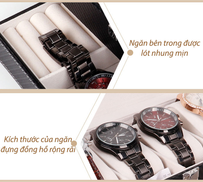 Hộp đựng đồng hồ trang sức 2 tầng gỗ bọc da YP2957 9