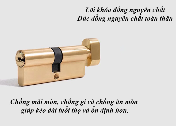 Khóa cửa nắm tròn đồng vàng họa tiết nổi ID7554 23