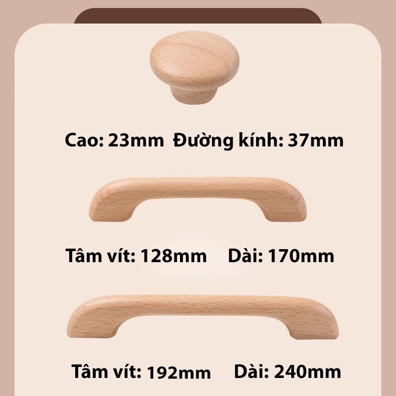 Núm tay nắm tủ bằng gỗ nguyên khối tối giản ZYMZ020 10