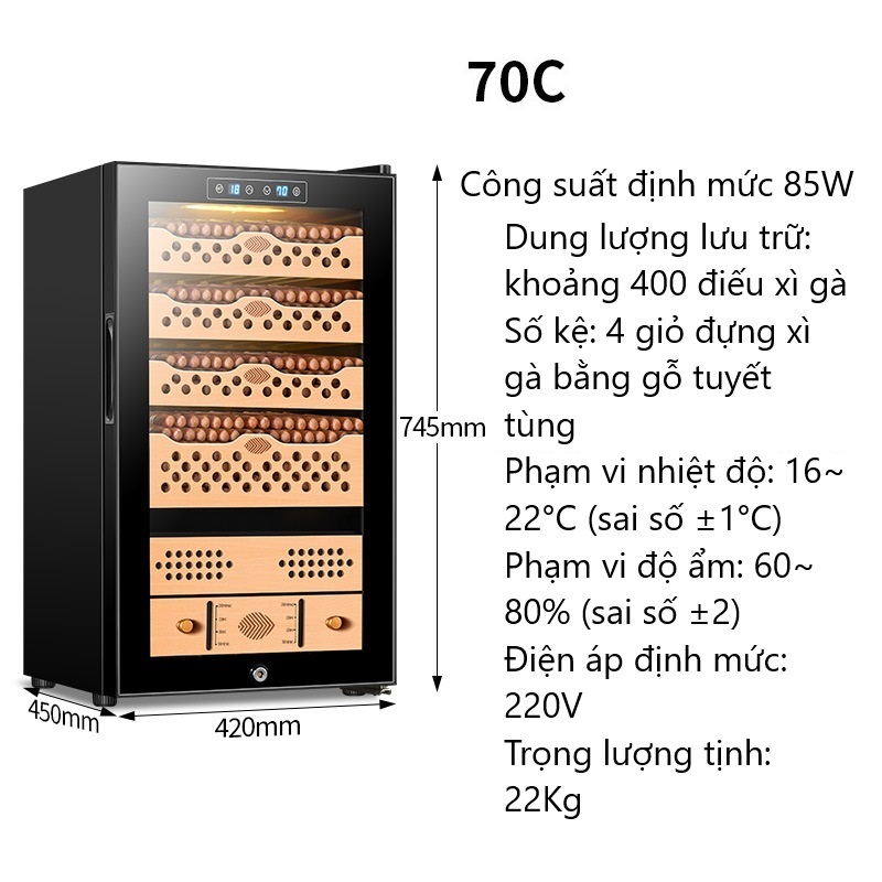 Tủ điện bảo quản cigar giữ ẩm 400 điếu CGL70C 13