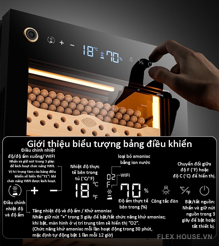 Tủ điện bảo quản cigar giữ ẩm 400 điếu CGL70C 20