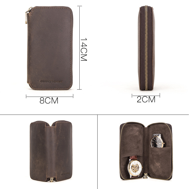 Túi đựng đồng hồ dây kéo gập đôi da bò nâu CF1114 19