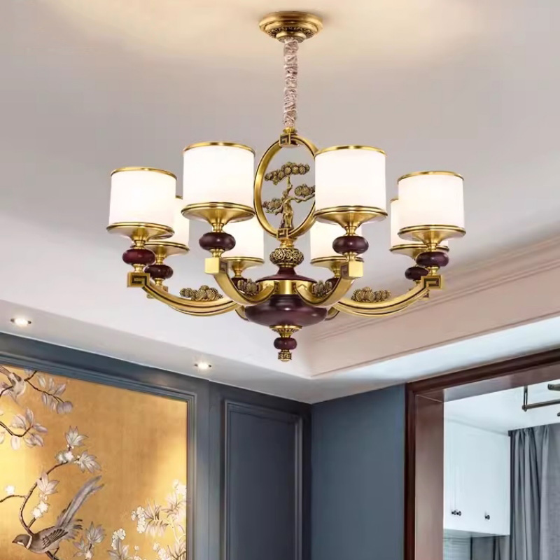 Đèn chùm bằng đồng thả trần biệt thự cao cấp D9016