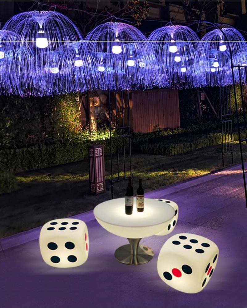 Bộ bàn ghế bar đèn led hình xí ngầu sáng tạo RIT619 7