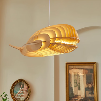 Đèn thả cá Whale bằng gỗ nguyên khối NE2130