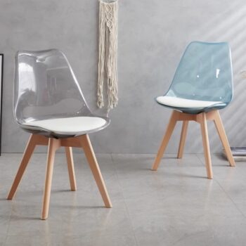 Ghế cà phê Eames trong suốt chân gỗ sồi HB6622
