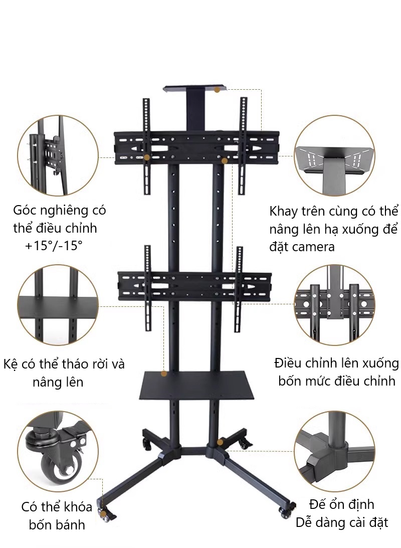 Giá treo 2 màn hình TV song song có bánh xe LZ6811 11