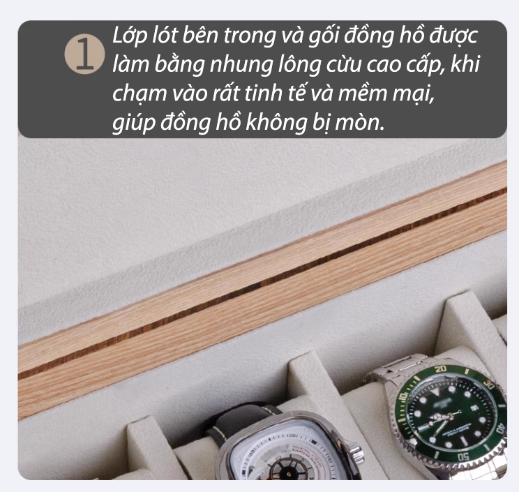 Hộp đựng đồng hồ nhiều ngăn bằng gỗ tần bì HYX103 9