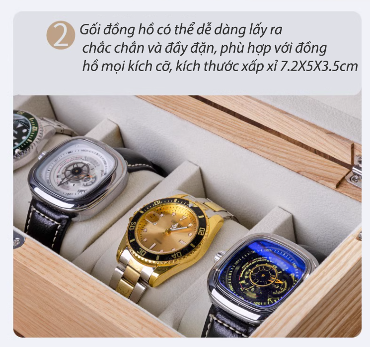 Hộp đựng đồng hồ nhiều ngăn bằng gỗ tần bì HYX103 10
