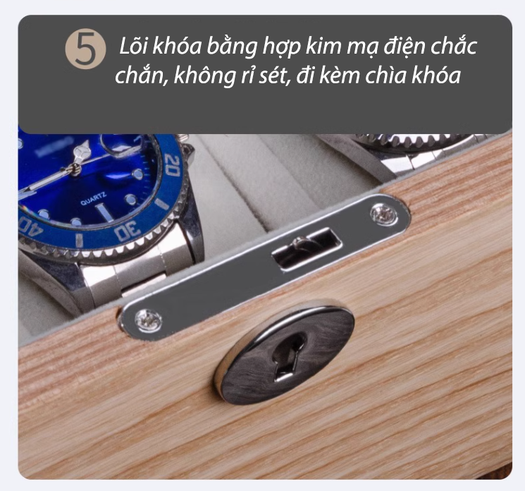 Hộp đựng đồng hồ nhiều ngăn bằng gỗ tần bì HYX103 13