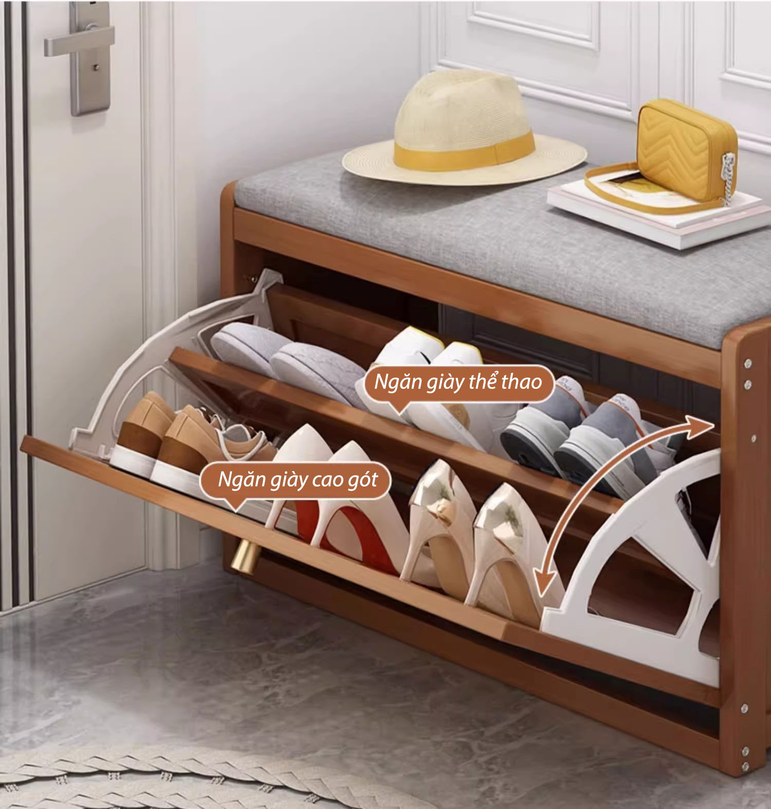 Tủ giày cánh lật có ghế ngồi WAW2391 9