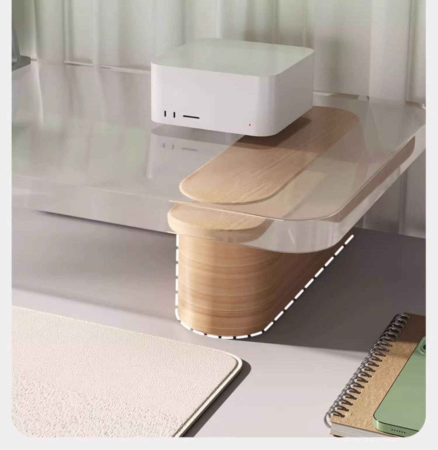 Kệ nâng màn hình máy tính mặt kính chân gỗ FLXHD6 11