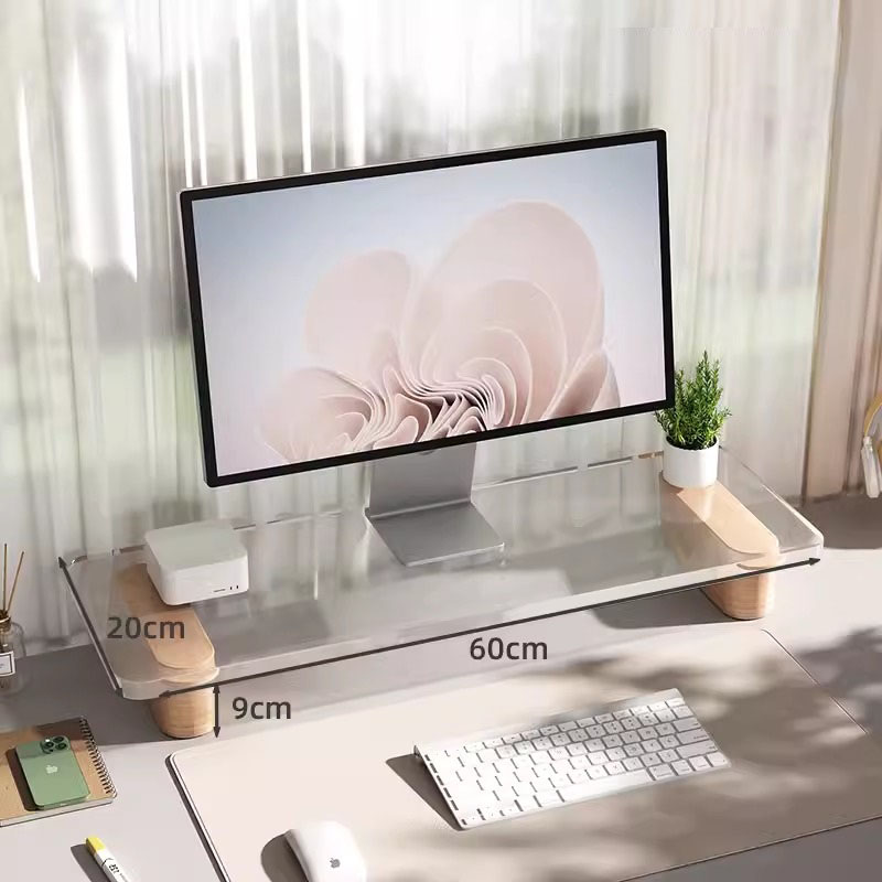 Kệ nâng màn hình máy tính mặt kính chân gỗ FLXHD6 10