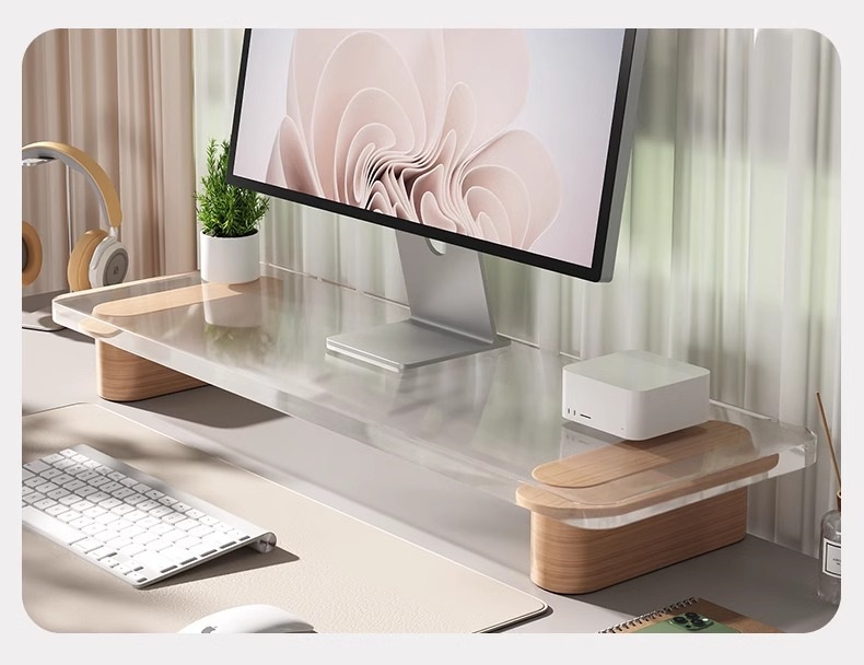 Kệ nâng màn hình máy tính mặt kính chân gỗ FLXHD6 9