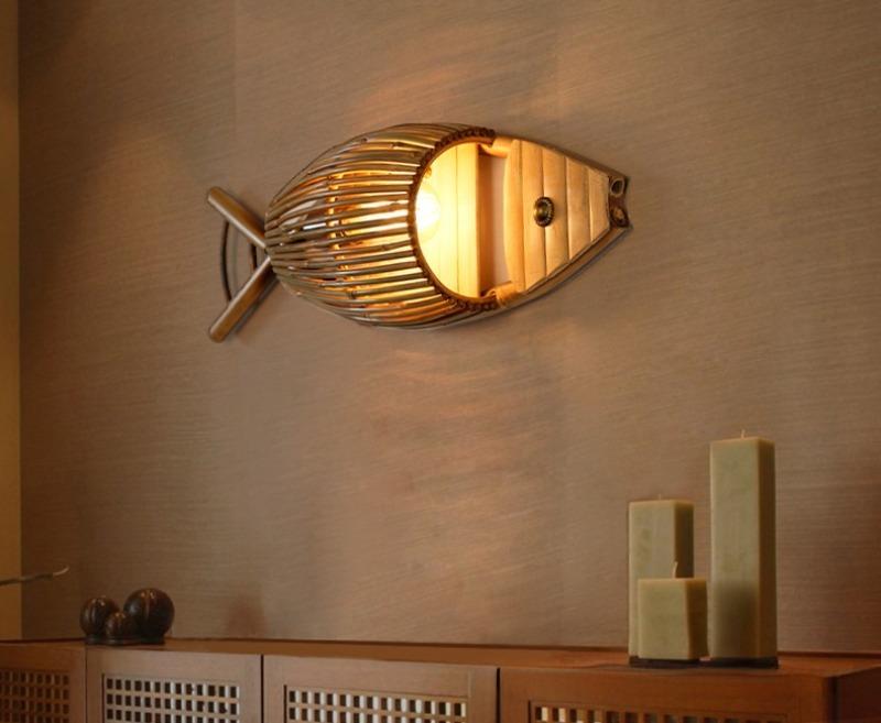 Đèn gắn tường bằng tre hình cá sáng tạo LF0313 6