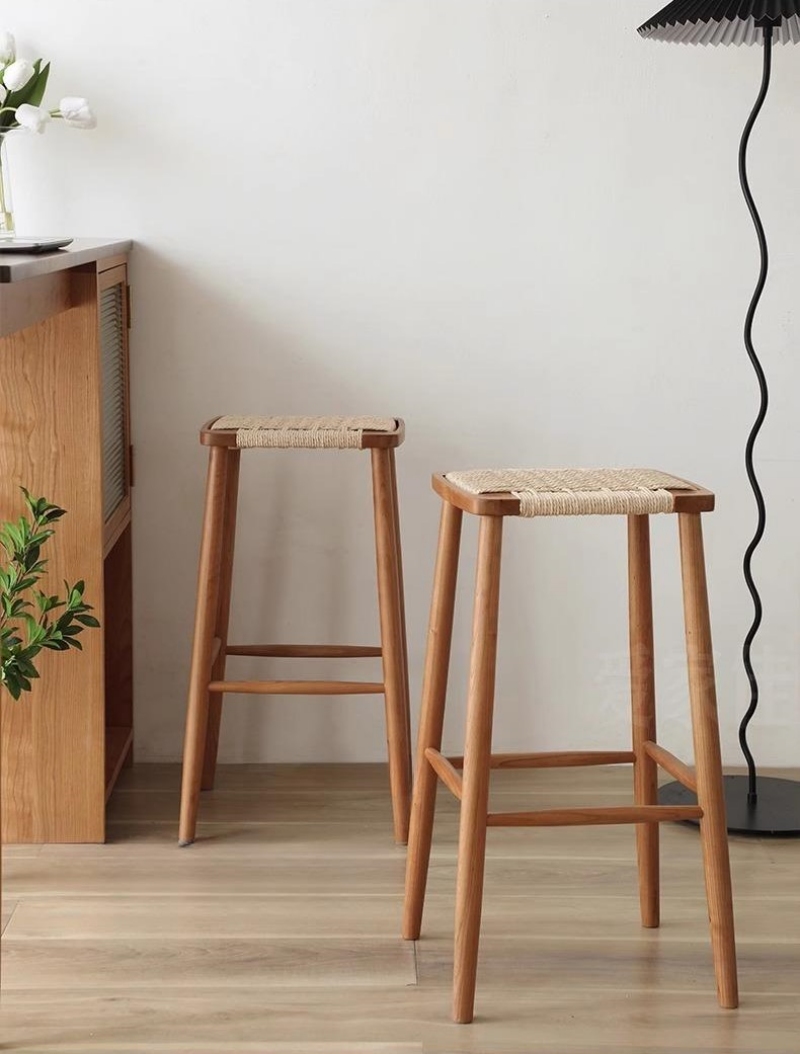 Ghế bar gỗ đan dây cói phong cách Nhật Bản GR6744 5