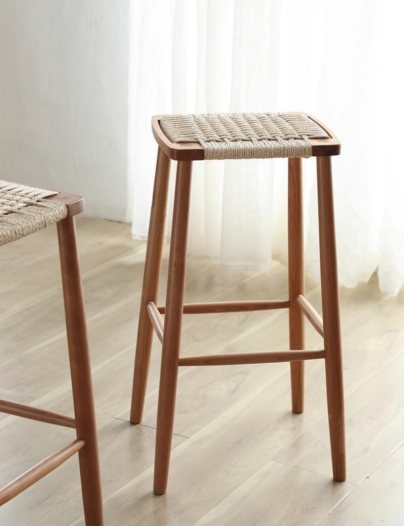 Ghế bar gỗ đan dây cói phong cách Nhật Bản GR6744 6