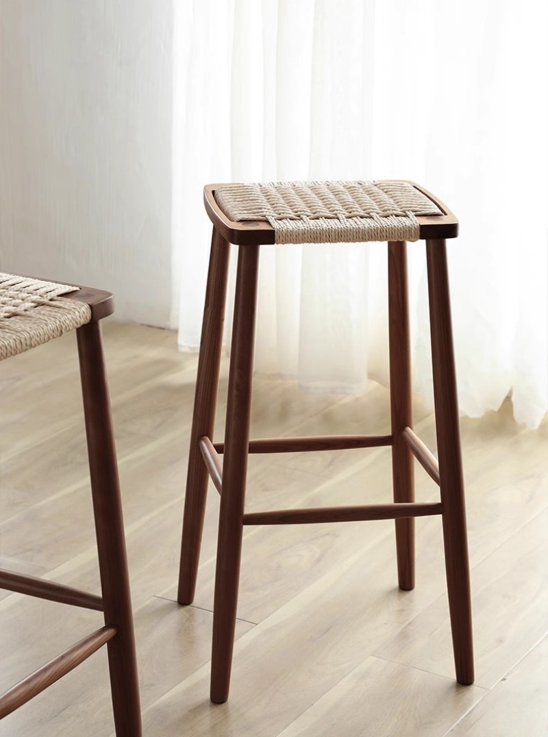 Ghế bar gỗ đan dây cói phong cách Nhật Bản GR6744 7