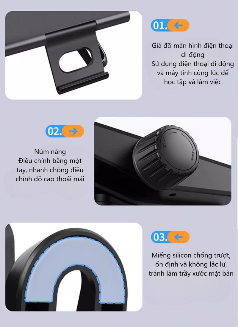 Kệ nâng máy tính tích hợp giá đỡ điện thoại MT7681 15