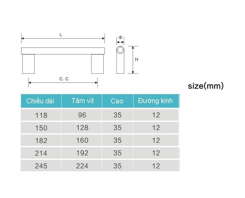 Tay nắm tủ Inox 201 màu bạc hiện đại DJ-026W 5