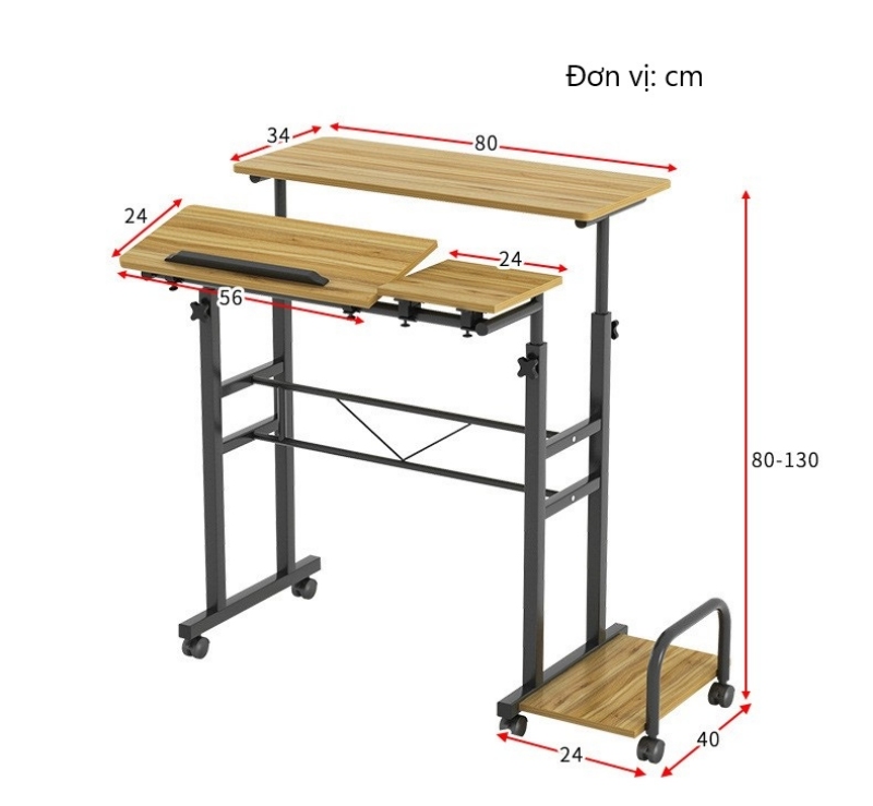 Bàn máy tính đứng di động nâng hạ HT4222 13
