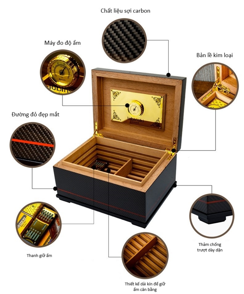 Hộp bảo quản cigar 50 điếu sang trọng LBS628 10