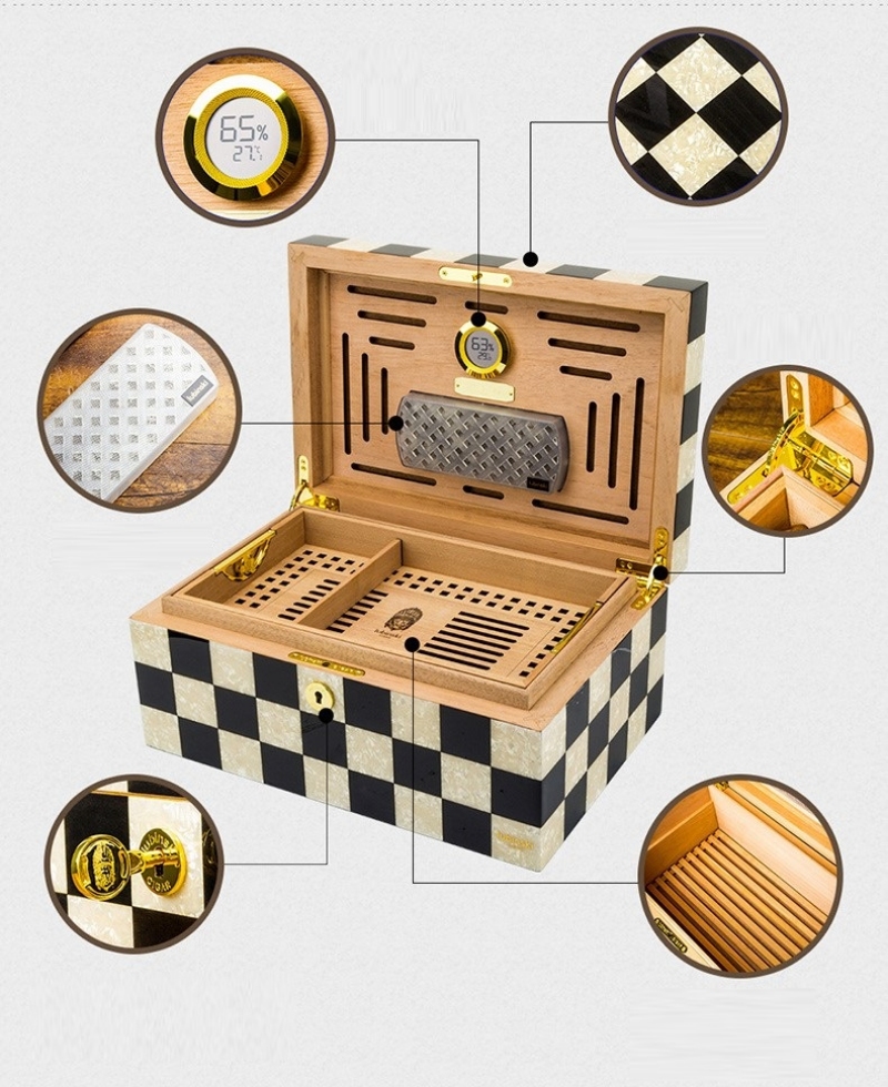 Hộp bảo quản cigar caro đen trắng độc đáo LBS638 11