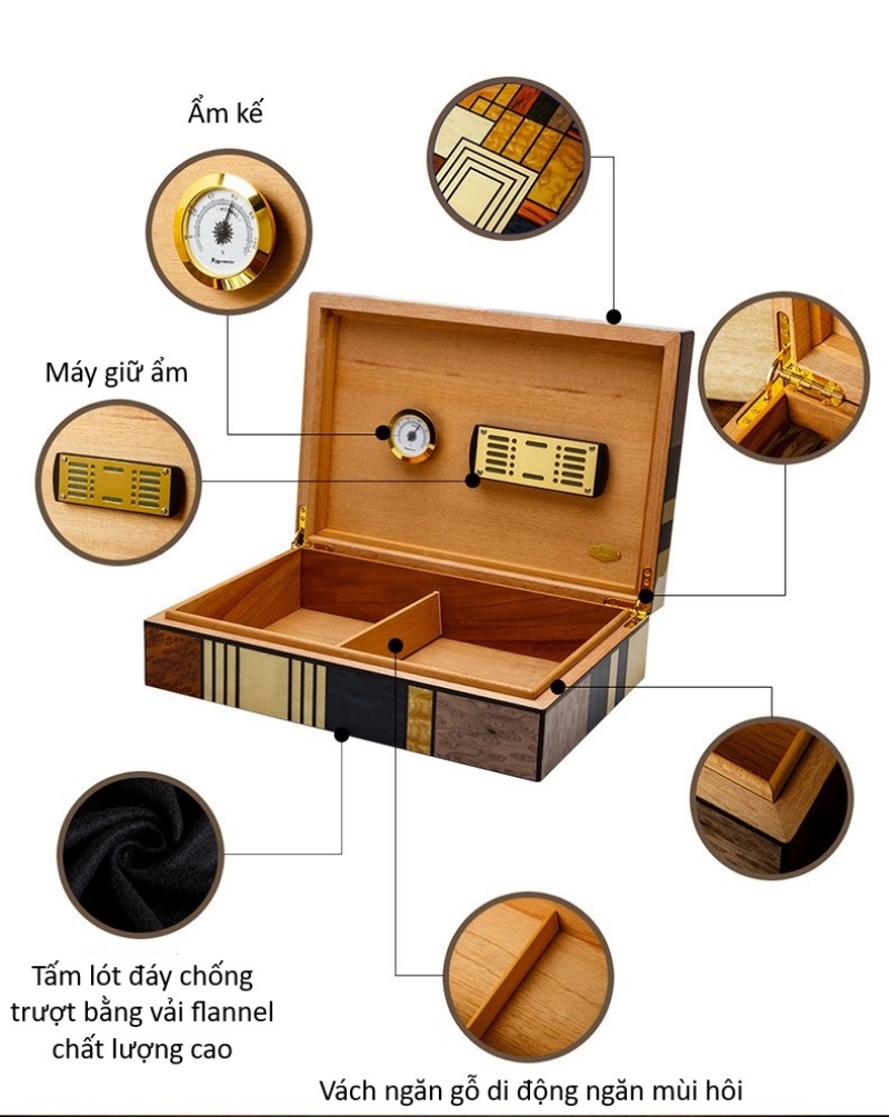 Hộp bảo quản cigar phong cách retro LBS952 9