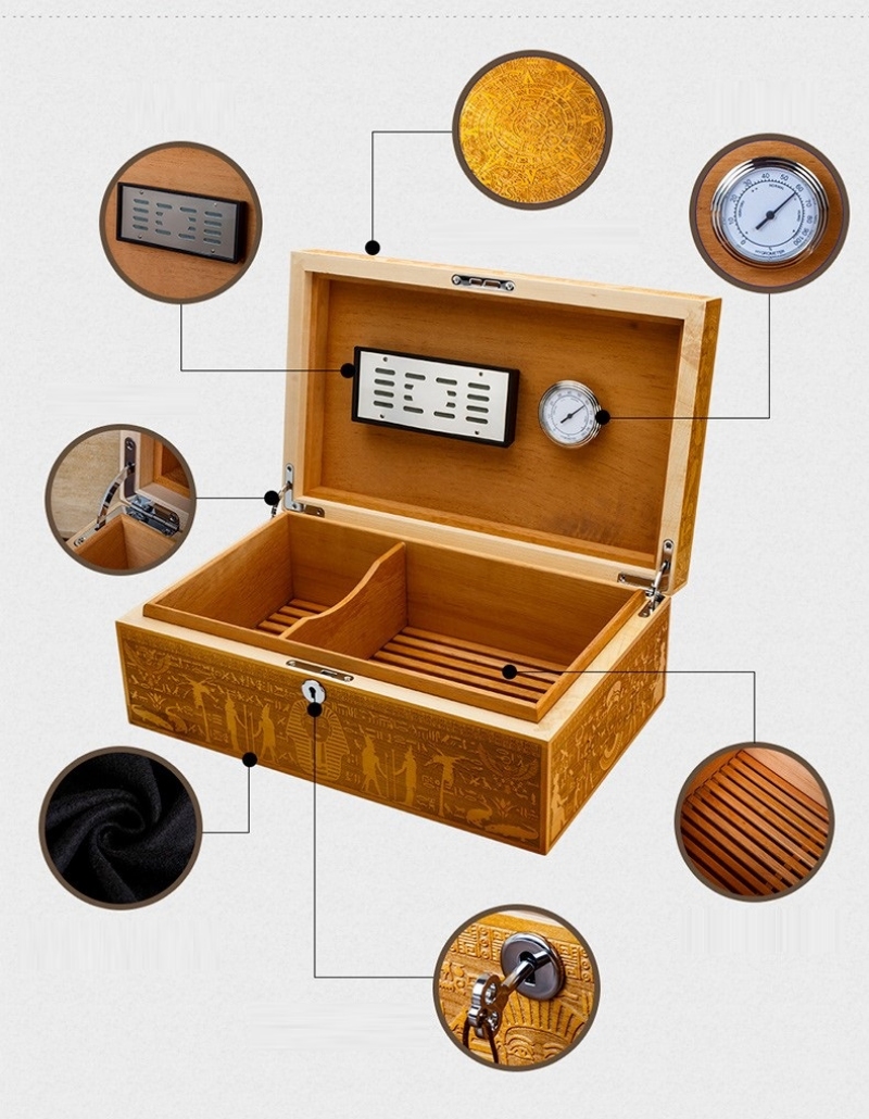 Hộp giữ ẩm cigar chạm khắc Ai Cập cổ đại LBS924 13
