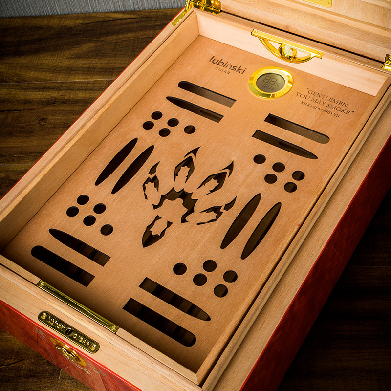 Hộp giữ ẩm cigar chạm khắc Rồng vàng cưỡi mây LBS639 7