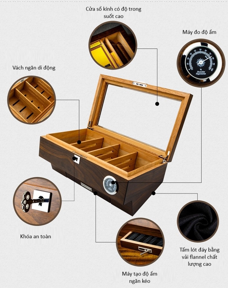 Hộp giữ ẩm cigar có khóa bảo vệ cao cấp LBS620 12