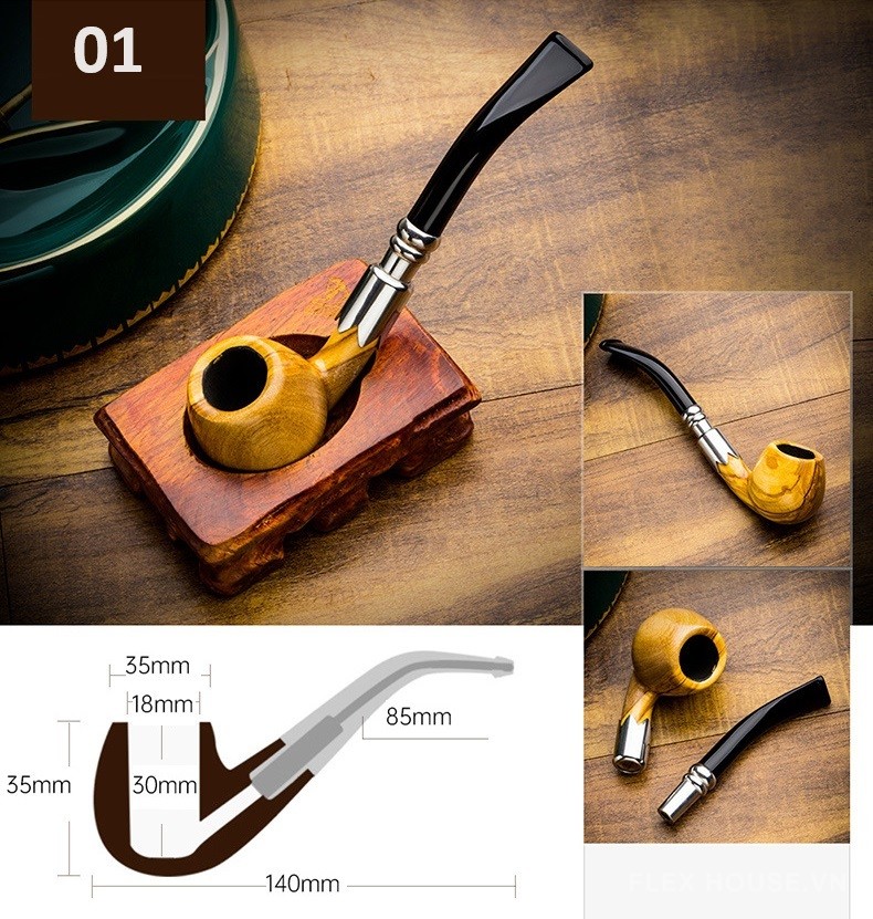 Tẩu hút xì gà gỗ Oliu cao cấp LBS13029 10