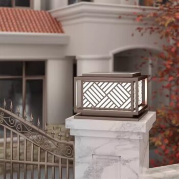 Đèn trụ cổng năng lượng mặt trời decor đan chéo Y4916