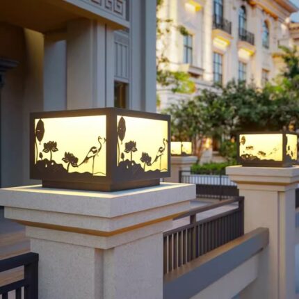 Đèn trụ cổng tranh phong cảnh nghệ thuật QQ4272