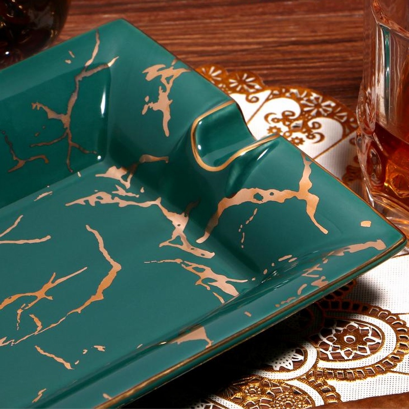 Gạt tàn 2 điếu cigar gốm sứ màu xanh tinh tế CGL8809 8