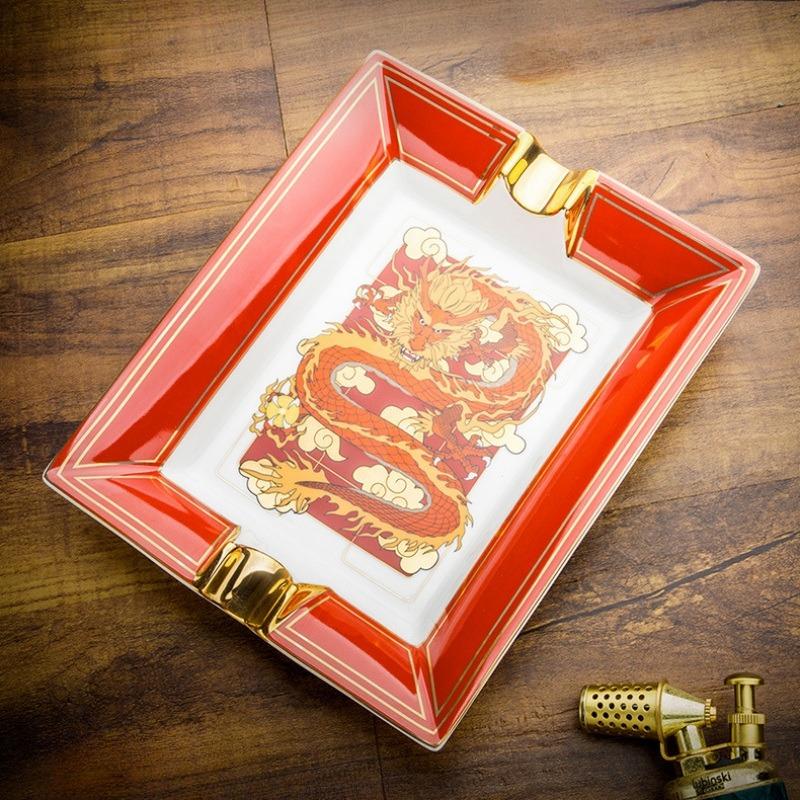 Gạt tàn cigar 2 điếu gốm sứ hoa văn rồng tiên LBS3157 5