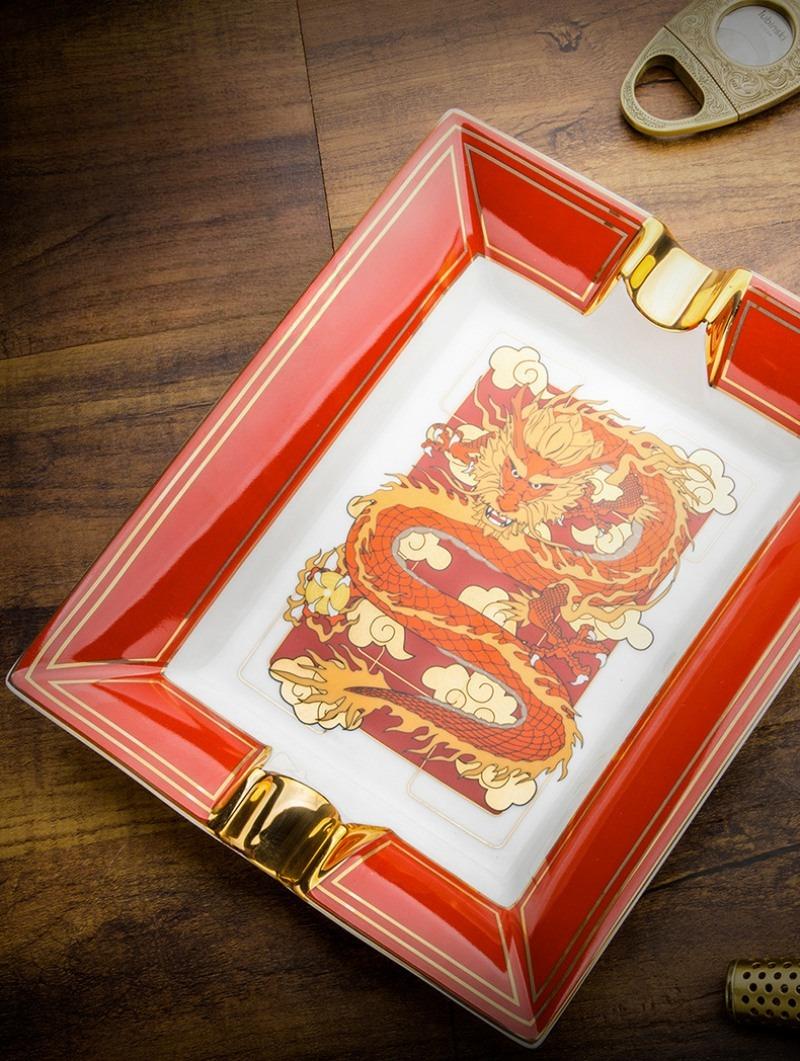 Gạt tàn cigar 2 điếu gốm sứ hoa văn rồng tiên LBS3157 6