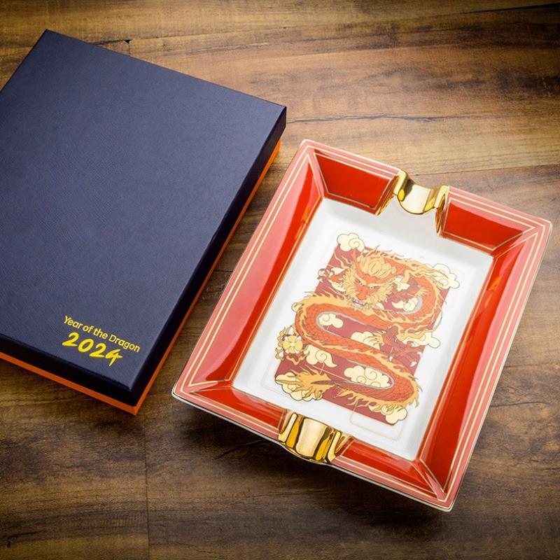 Gạt tàn cigar 2 điếu gốm sứ hoa văn rồng tiên LBS3157 10