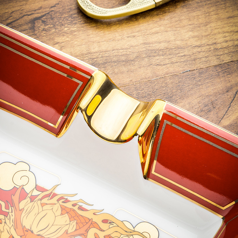 Gạt tàn cigar 2 điếu gốm sứ hoa văn rồng tiên LBS3157 7