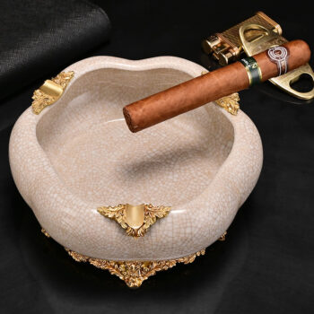 Gạt tàn gốm sứ rạn 3 điếu đế đồng cao cấp CGL1692