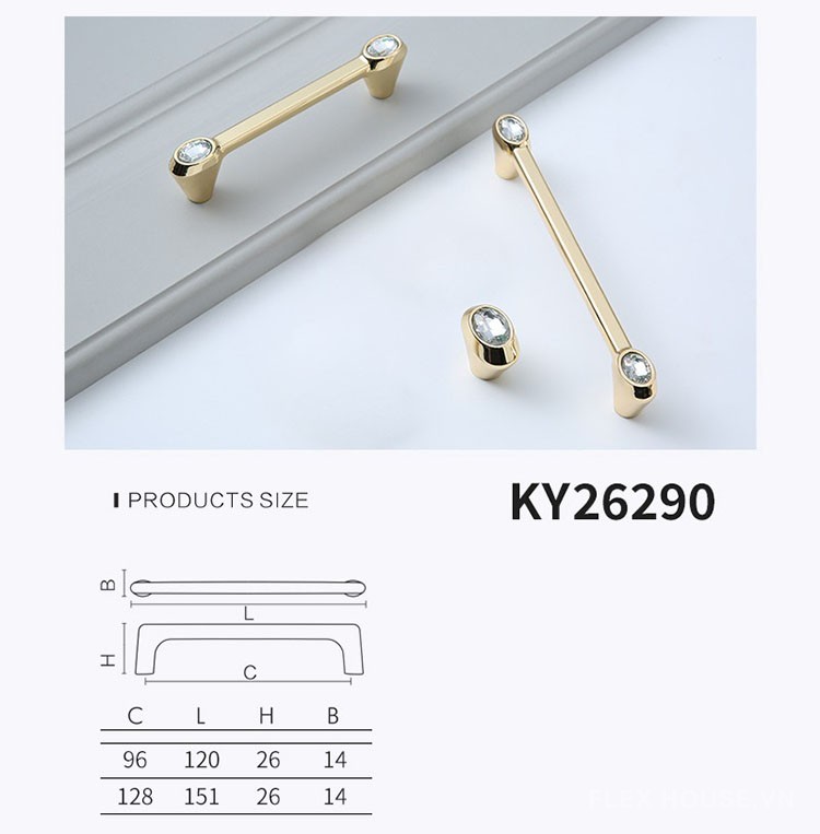 Tay nắm tủ hợp kim khảm pha lê cao cấp KY26290 15