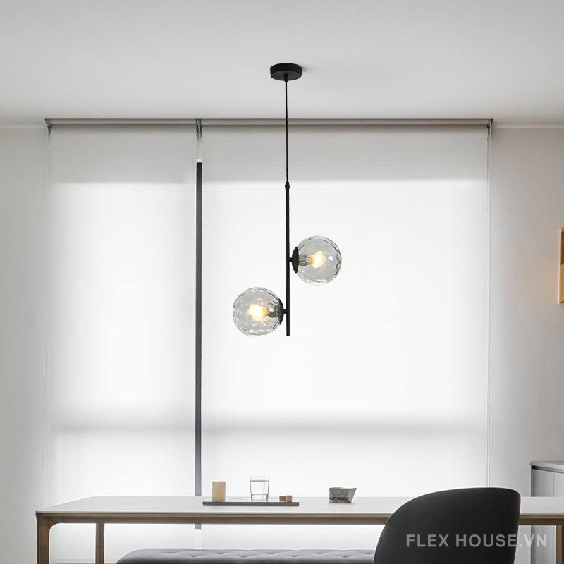 Đèn thả thủy tinh 2 đầu bóng hiện đại Bắc Âu M5539