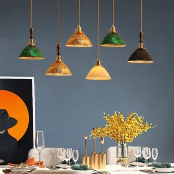 Đèn thả trần đế đồng chao thủy tinh Retro HL0327 - bìa