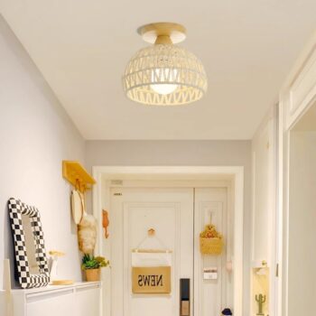 Đèn trần lối đi sợi mây đan đế gỗ mộc mạc M5719 - bìa