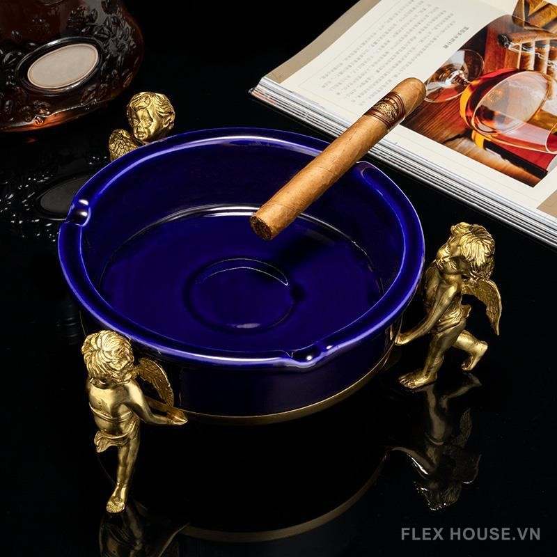 Gạt tàn cigar gốm sứ đế thiên thần bằng đồng CGL7465 9