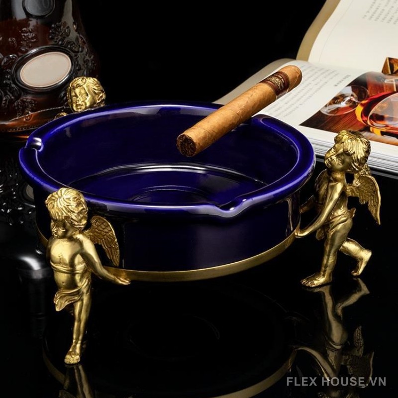 Gạt tàn cigar gốm sứ đế thiên thần bằng đồng CGL7465 6
