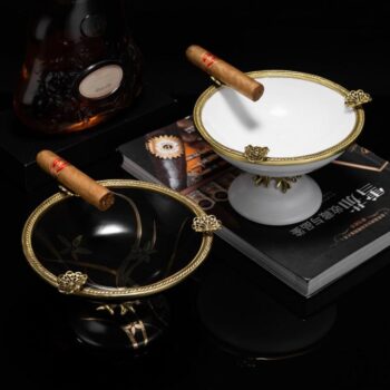 Gạt tàn cigar gốm sứ viền đồng nghệ thuật