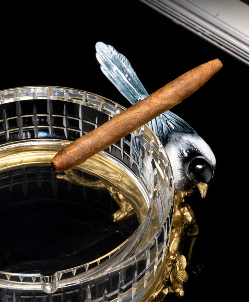 Gạt tàn cigar pha lê decor chim sơn ca cao cấp CGL9032 8
