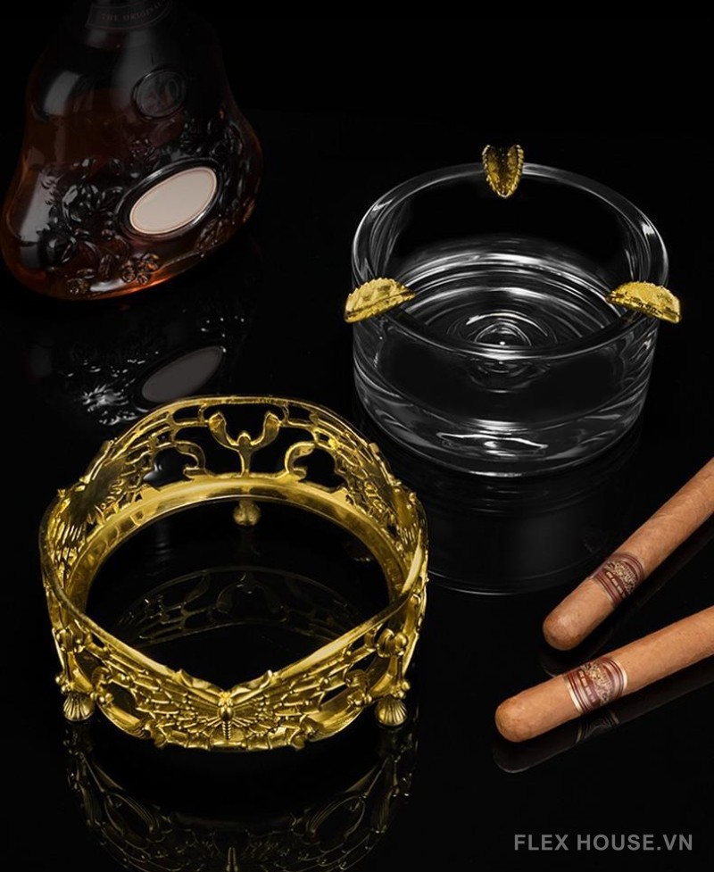 Gạt tàn cigar tròn pha lê đế đồng cao cấp CGL6689 6