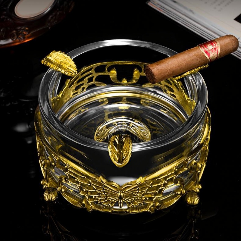 Gạt tàn cigar tròn pha lê đế đồng cao cấp CGL6689